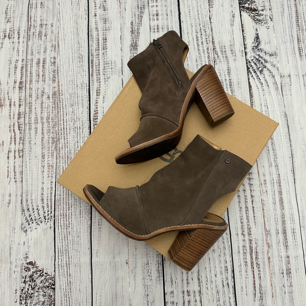 Pre-loved | Ugg Valencia Peep Toe Boot | Gray Suede | Womens | 7.5